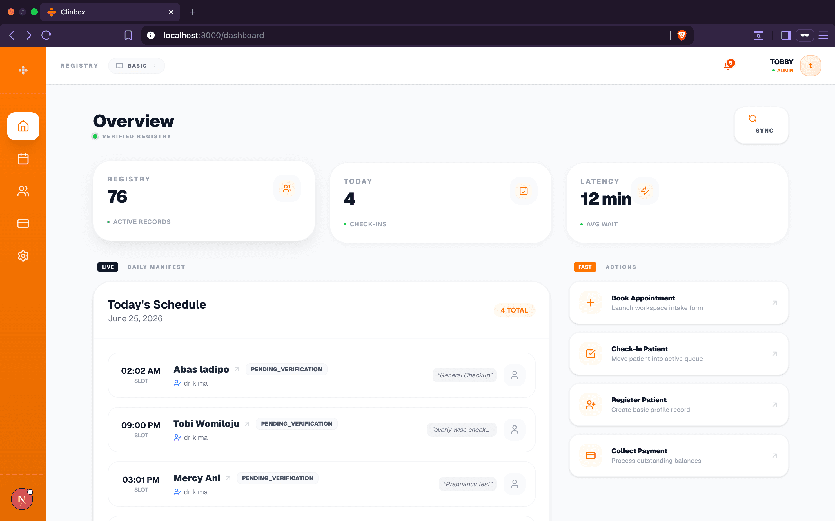 Clinbox Operations Management Terminal Dashboard View